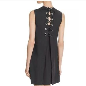 Theory Keshelle Black Lace Up Grommet Dress Linen Blend Sleeveless Size 00